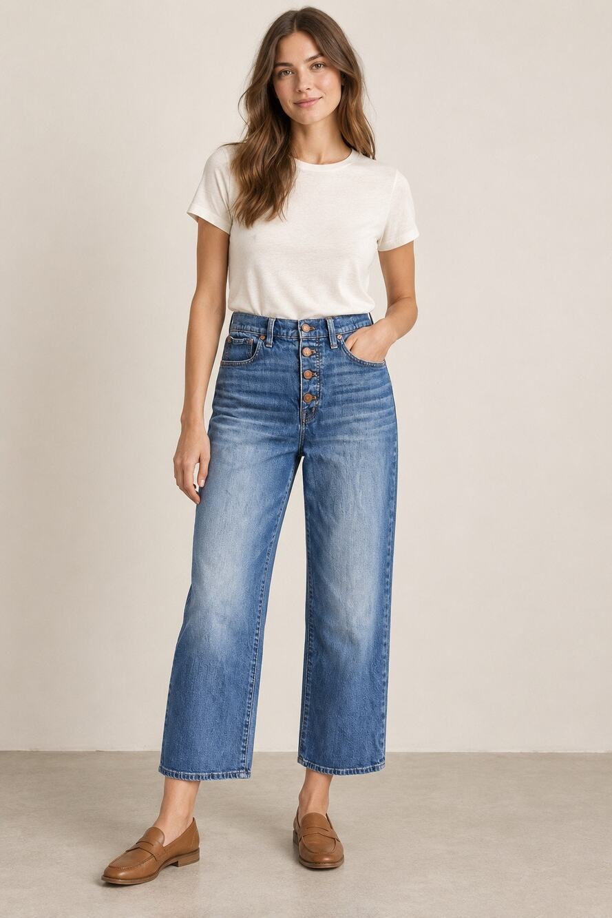Madewell Slim Wide-Leg Crop Jeans Button Fly Medium Wash Size 28